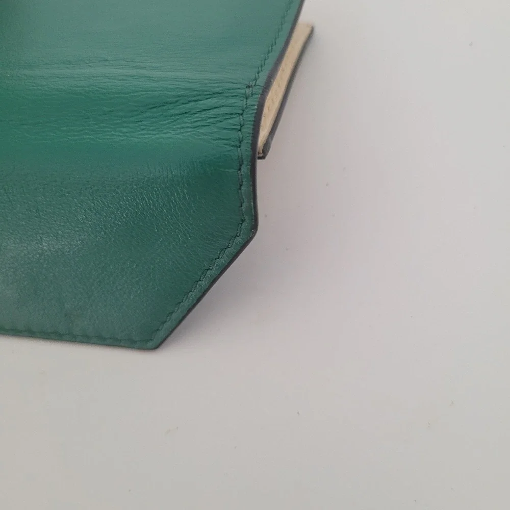 Marni Colorblock Leather Card Case Wallet‎ Green Cream Snap Accordion Italy